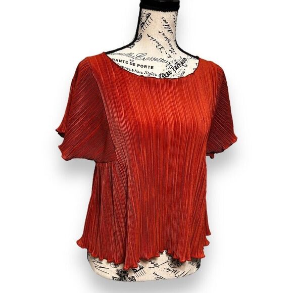Madewell Rust Orange Pleated Blouse Oversized Boho Minimalist Top Womens Size XS - Picture 3 of 12
